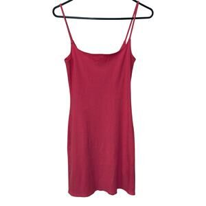 Reformation Spaghetti Strap Scoop Neck Ribbed Knit Short Dress Pink Size M